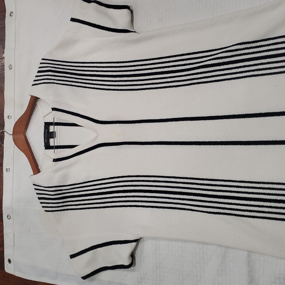 St John white black Terry Cloth  striped knit tunic dress size L - Picture 13 of 16
